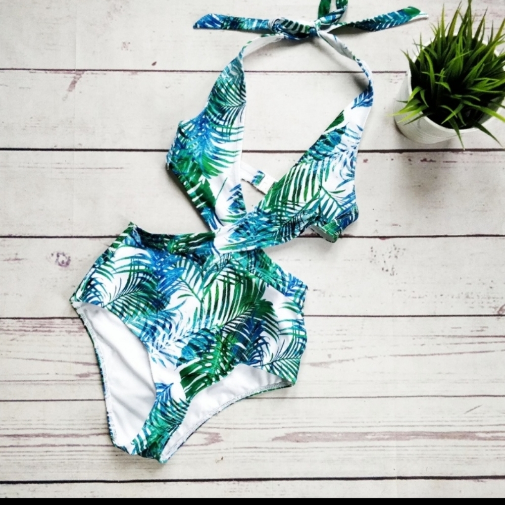 Wolf & Whistle Palm Print Plunge One piece